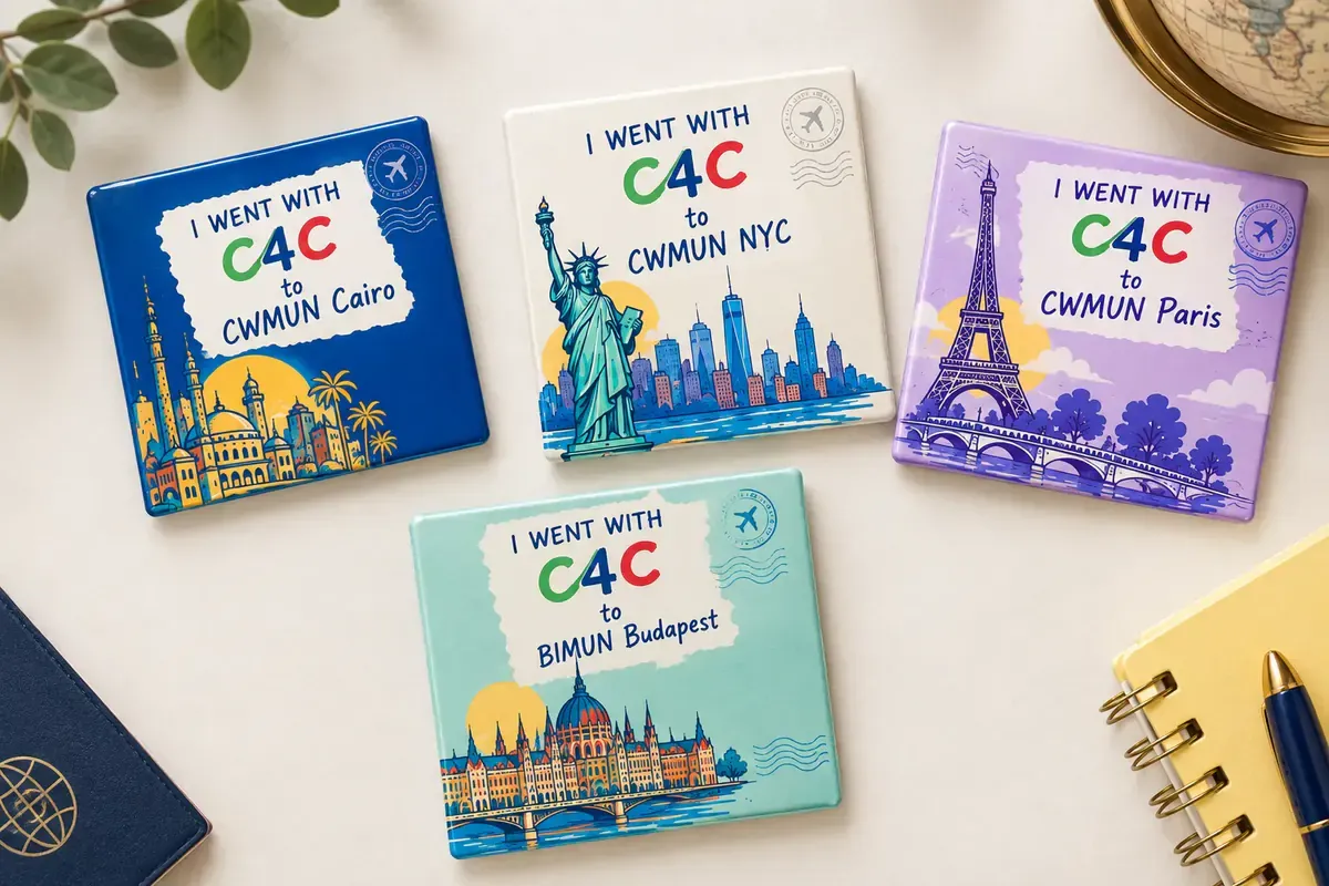 Four C4C travel keepsake books for Cairo, New York City, Paris and Budapest